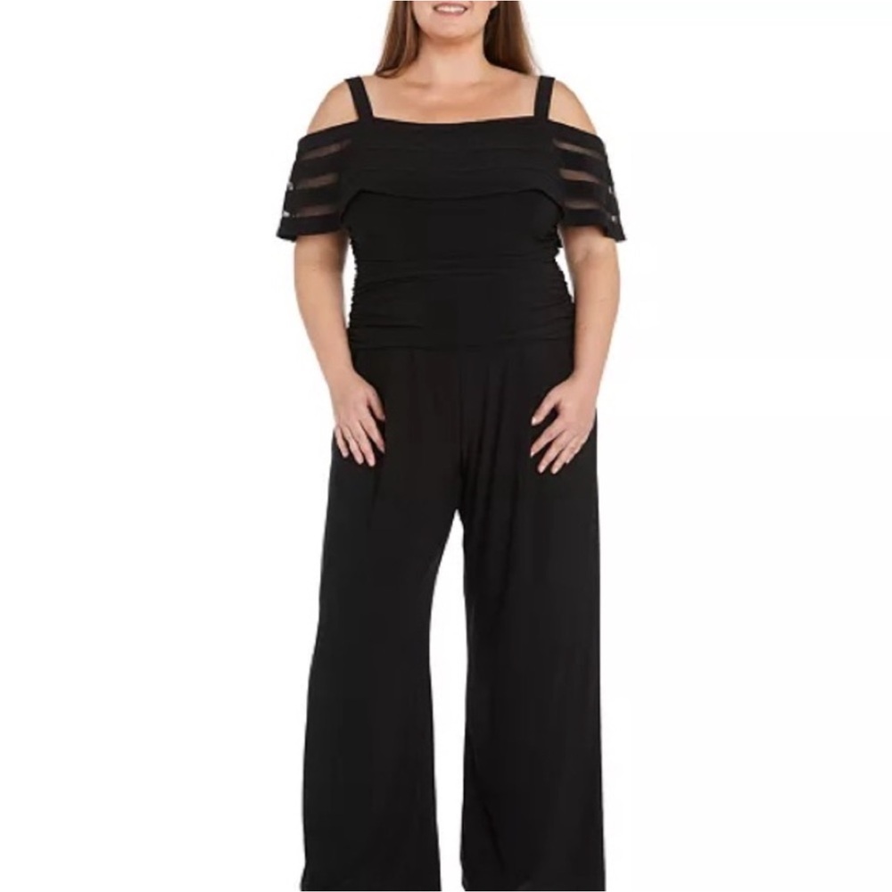 R&M Richards Black Cold-Shoulder Jumpsuit